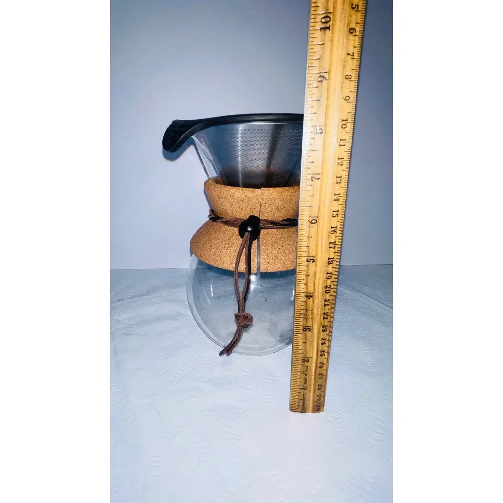 Bodum Pour Over Coffee Maker 34oz Clear Glass Cork Sleeve Stainless Steel Filter